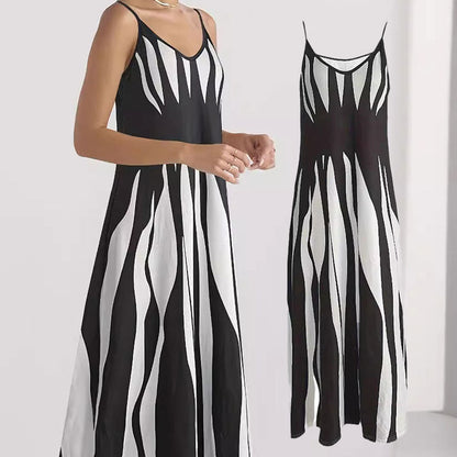 Venecia - Vestido estampado con cuello en V y tirantes finos para mujer