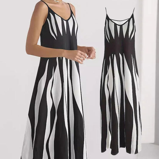 Venecia - Vestido estampado con cuello en V y tirantes finos para mujer