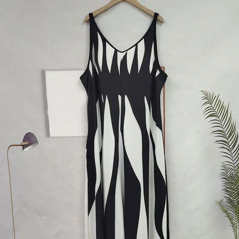 Venecia - Vestido estampado con cuello en V y tirantes finos para mujer