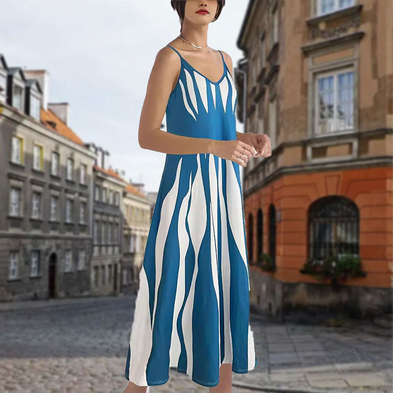 Venecia - Vestido estampado con cuello en V y tirantes finos para mujer