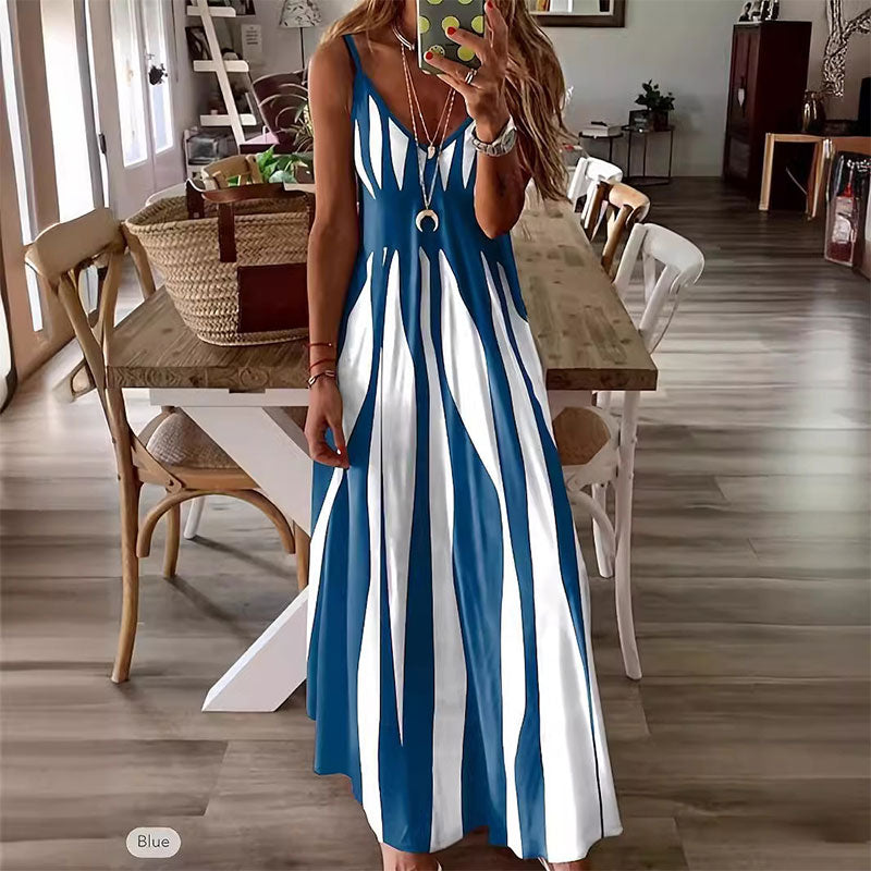 Venecia - Vestido estampado con cuello en V y tirantes finos para mujer