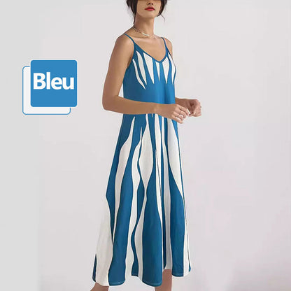 Venecia - Vestido estampado con cuello en V y tirantes finos para mujer