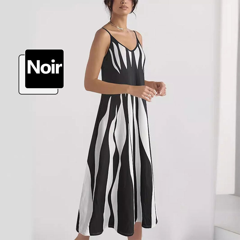 Venecia - Vestido estampado con cuello en V y tirantes finos para mujer