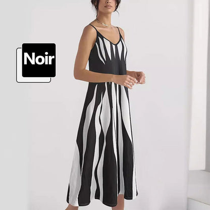 Venecia - Vestido estampado con cuello en V y tirantes finos para mujer