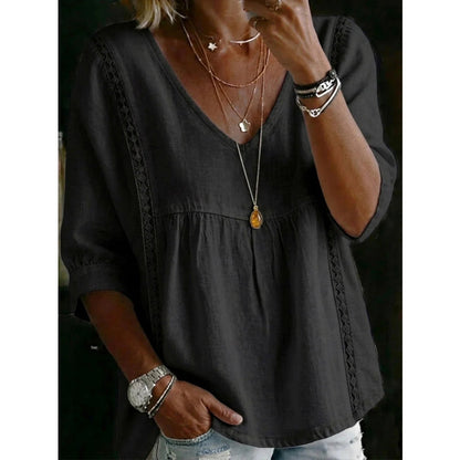 Susana - Top informal para mujer con cuello en V y encaje