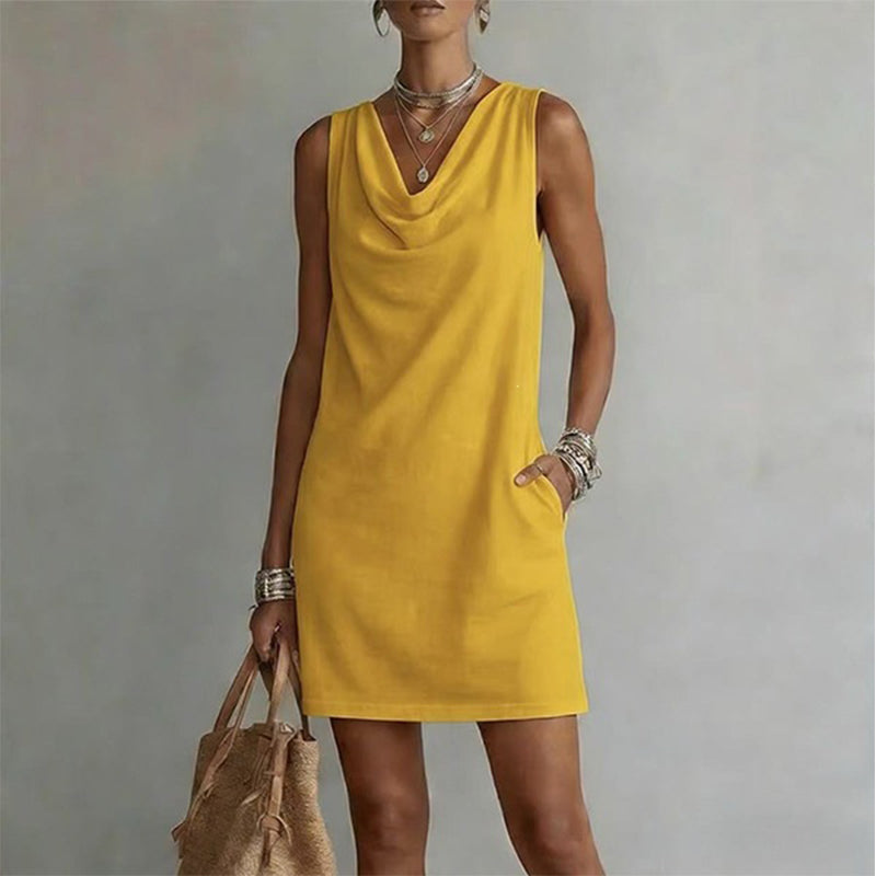 Beatriz - Vestido entallado con cuello barco – Sin mangas, bolsillos laterales, versátil