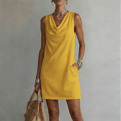 Beatriz - Vestido entallado con cuello barco – Sin mangas, bolsillos laterales, versátil