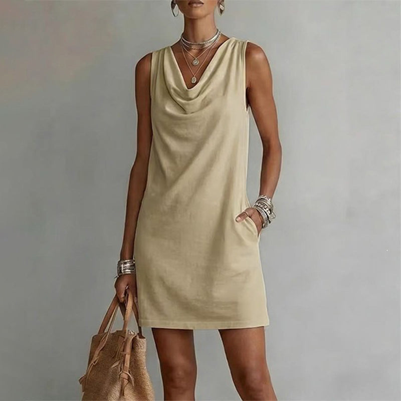 Beatriz - Vestido entallado con cuello barco – Sin mangas, bolsillos laterales, versátil