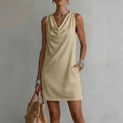 Beatriz - Vestido entallado con cuello barco – Sin mangas, bolsillos laterales, versátil