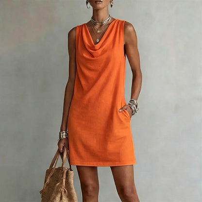 Beatriz - Vestido entallado con cuello barco – Sin mangas, bolsillos laterales, versátil
