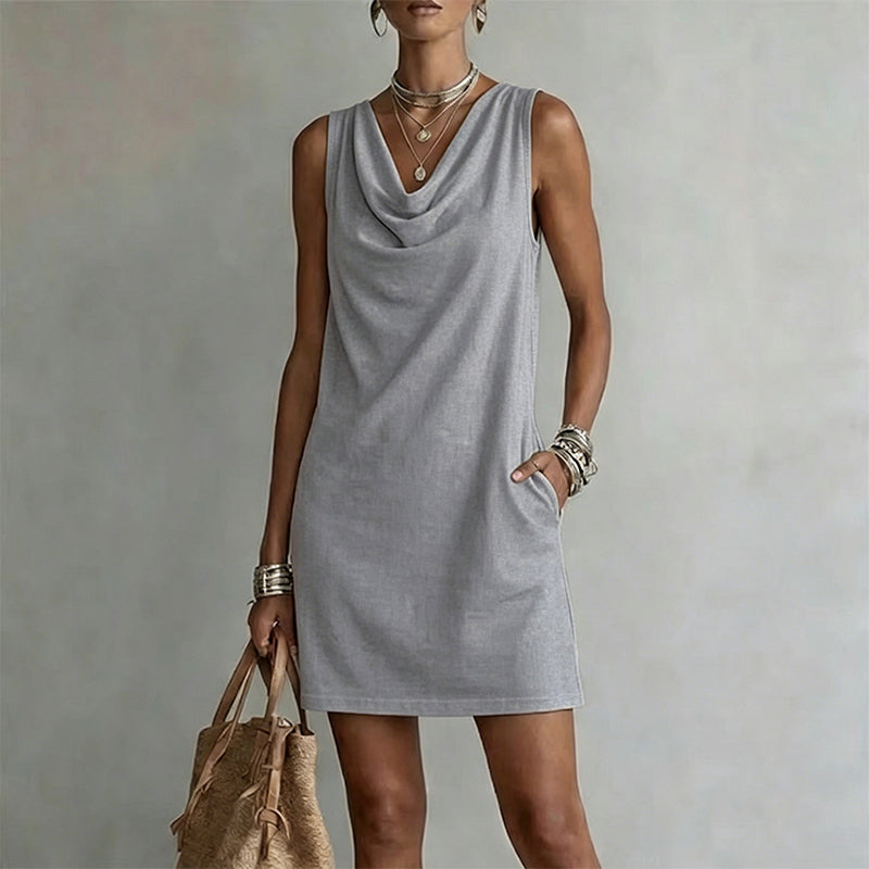 Beatriz - Vestido entallado con cuello barco – Sin mangas, bolsillos laterales, versátil