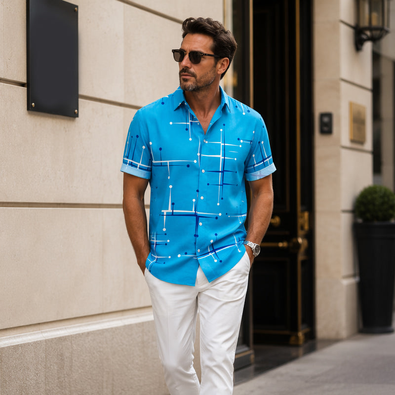 Charlie - Camisa abotonada de corte informal y estampado geométrico para hombre