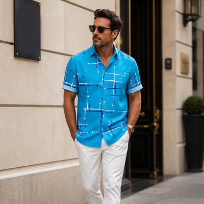 Charlie - Camisa abotonada de corte informal y estampado geométrico para hombre