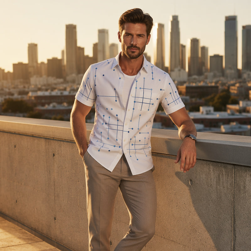 Charlie - Camisa abotonada de corte informal y estampado geométrico para hombre