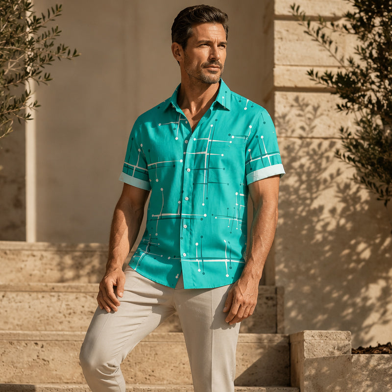 Charlie - Camisa abotonada de corte informal y estampado geométrico para hombre