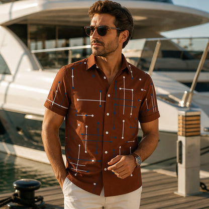 Charlie - Camisa abotonada de corte informal y estampado geométrico para hombre