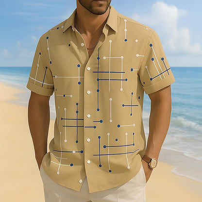 Charlie - Camisa abotonada de corte informal y estampado geométrico para hombre
