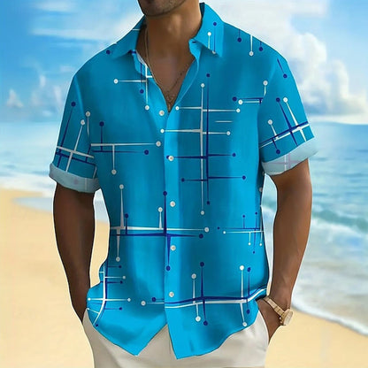 Charlie - Camisa abotonada de corte informal y estampado geométrico para hombre