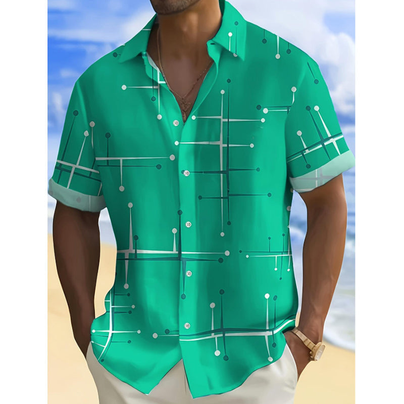 Charlie - Camisa abotonada de corte informal y estampado geométrico para hombre