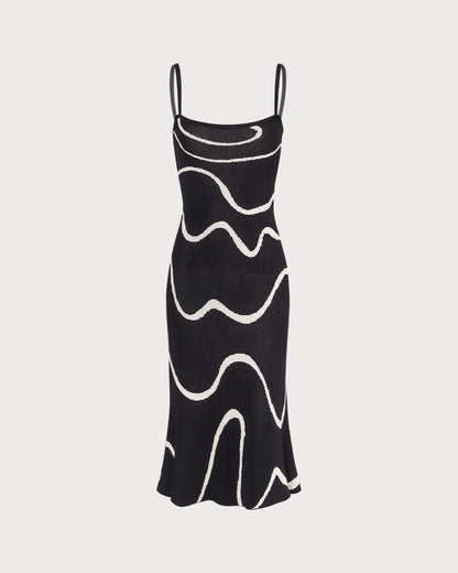 Black Wave - Vestido midi de punto con bajo en forma de sirena