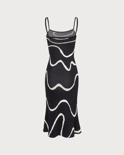 Black Wave - Vestido midi de punto con bajo en forma de sirena