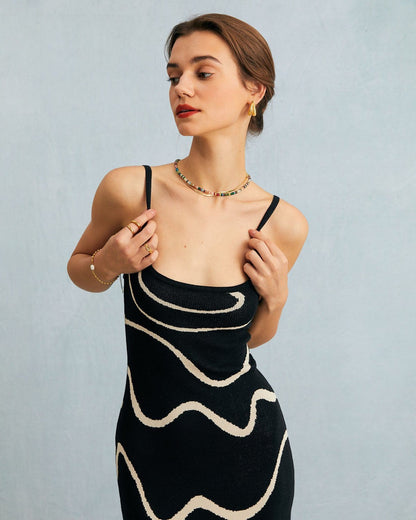 Black Wave - Vestido midi de punto con bajo en forma de sirena