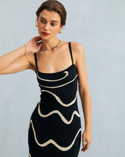 Black Wave - Vestido midi de punto con bajo en forma de sirena