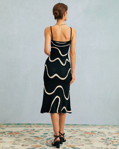 Black Wave - Vestido midi de punto con bajo en forma de sirena