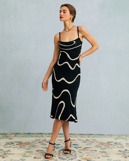 Black Wave - Vestido midi de punto con bajo en forma de sirena