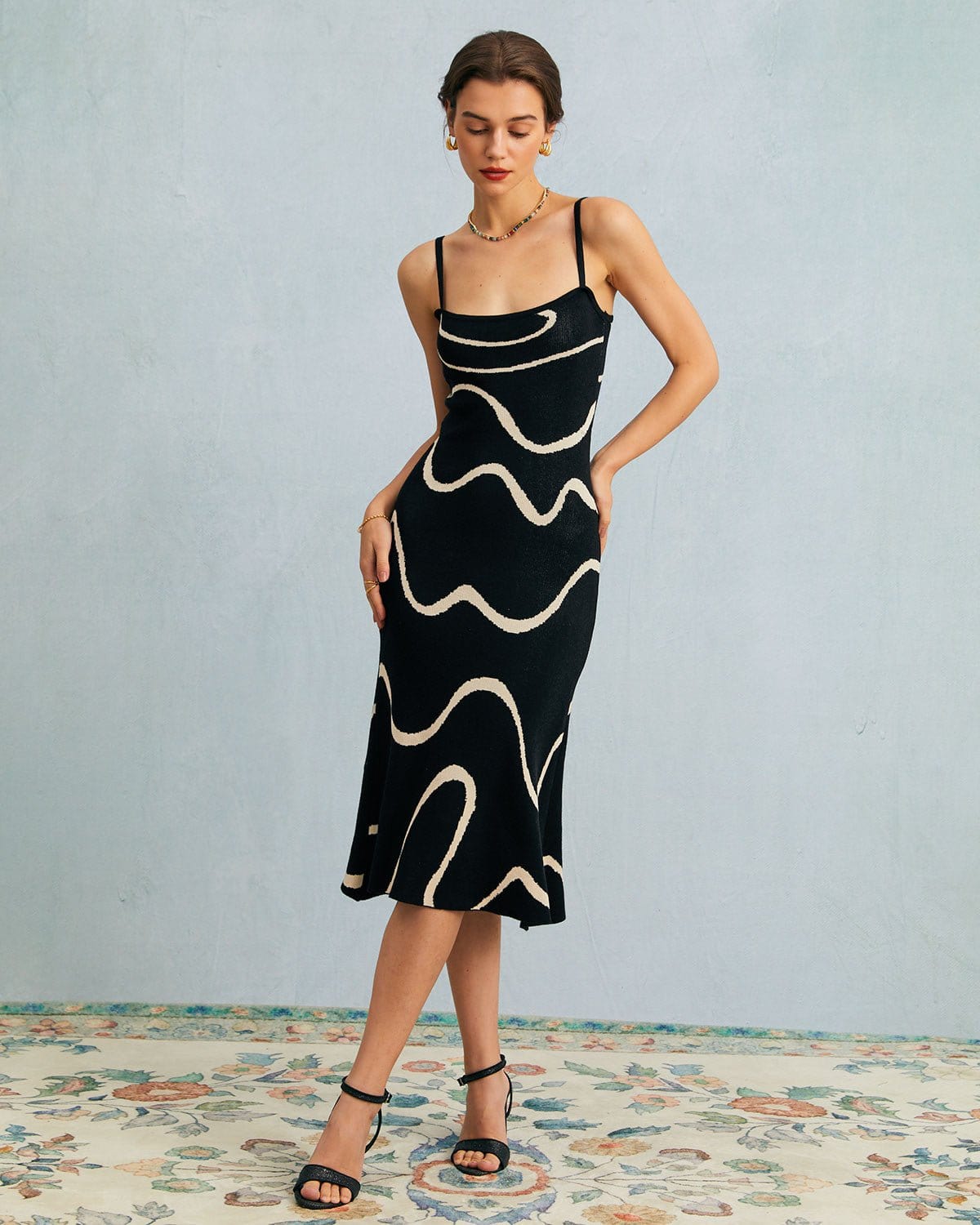 Black Wave - Vestido midi de punto con bajo en forma de sirena