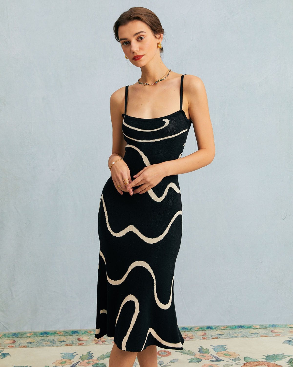 Black Wave - Vestido midi de punto con bajo en forma de sirena