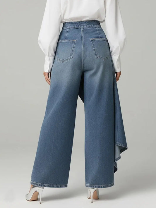 Emili - Pantalones vaqueros de corte ancho, cintura alta y botones en la parte delantera