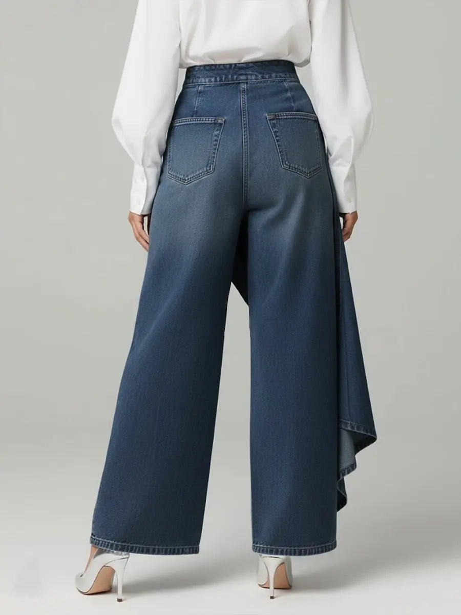 Emili - Pantalones vaqueros de corte ancho, cintura alta y botones en la parte delantera